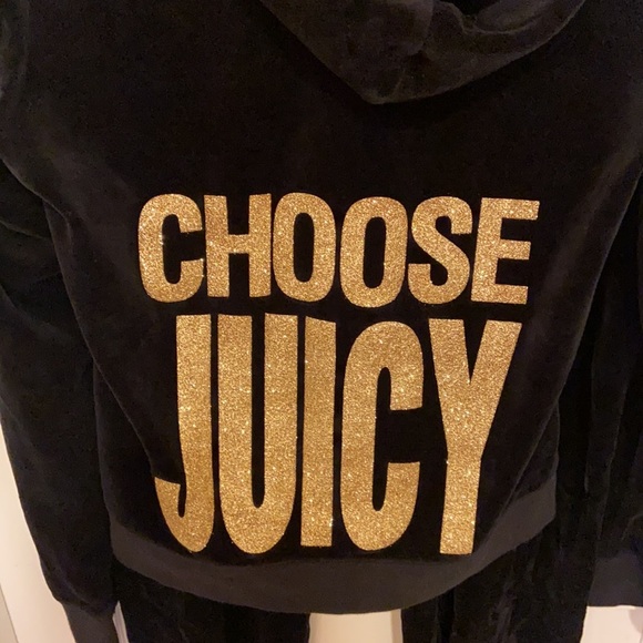 Y2K Juicy Couture Black VELOUR Tracksuit Set CHOOSE JUICY GOLD BLING - Picture 8 of 17